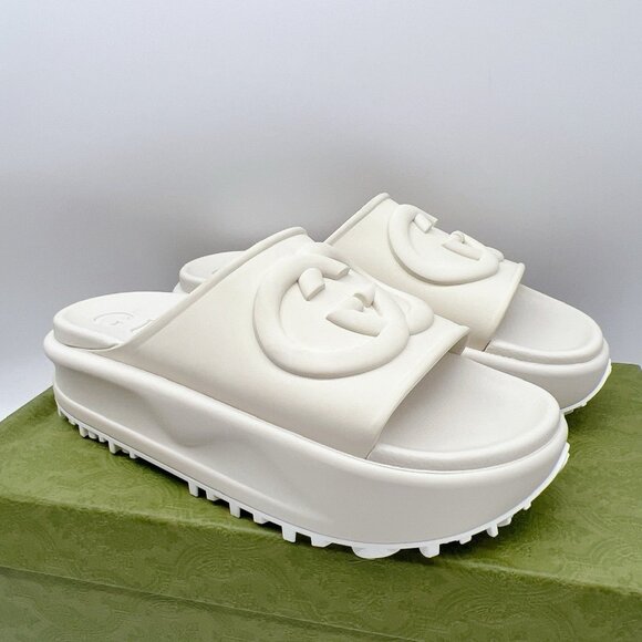 GUCCI 692845 Interlocking GG Platform Rubber Slide Sandals Off White Women EU 40 - Picture 3 of 11